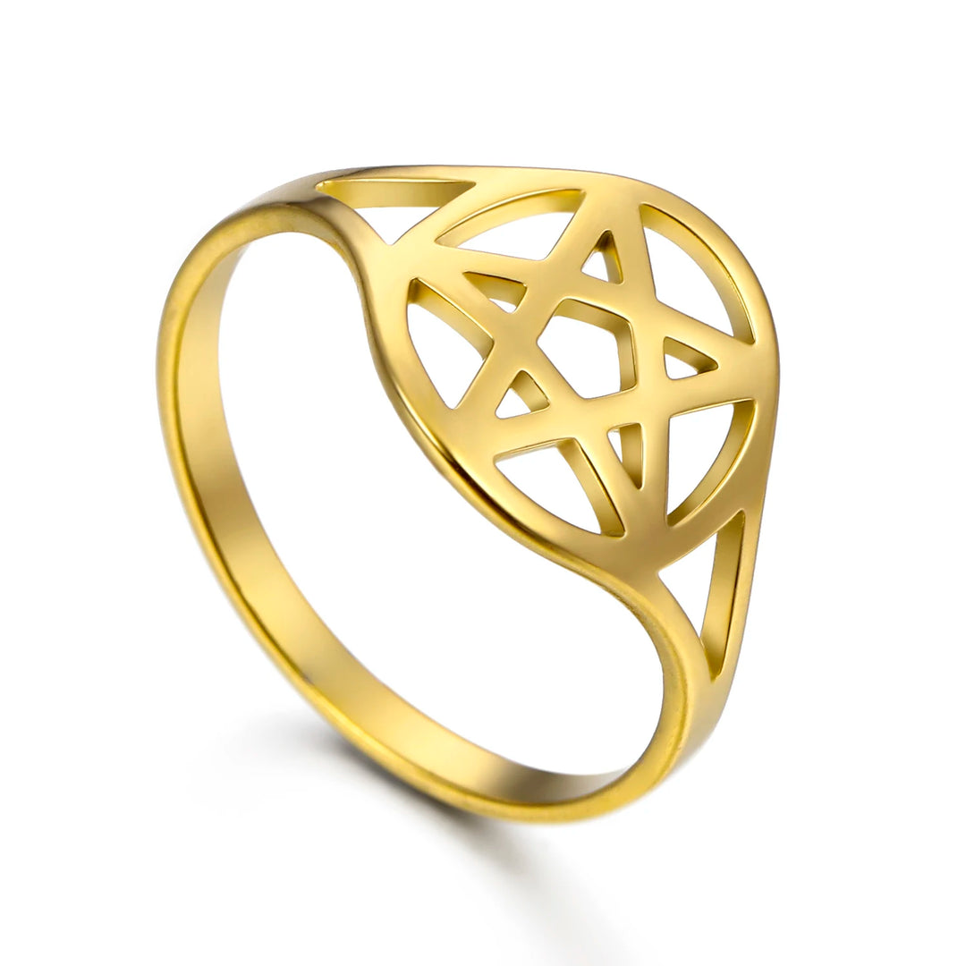 Gold Pentacle Stainless Steel Rings | Green Witch Creations