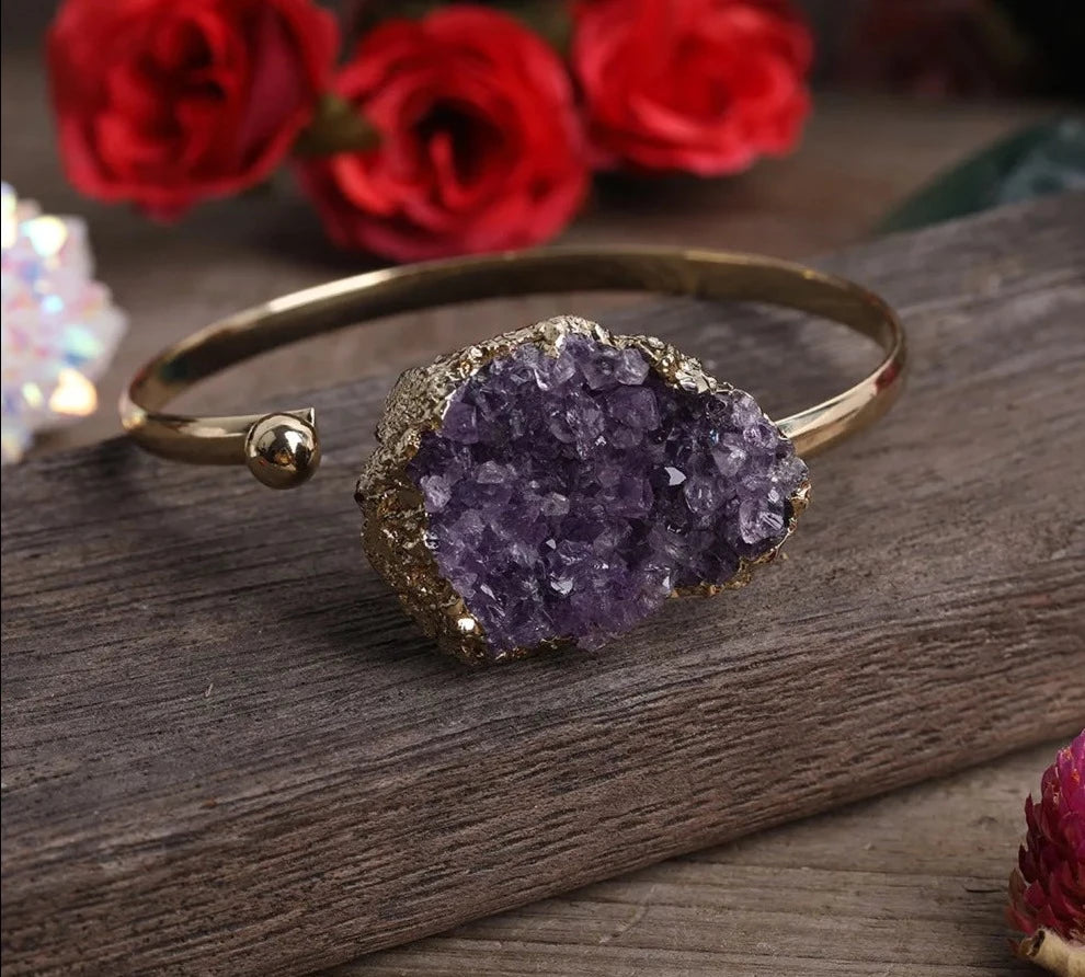 Amethyst Druzy Gold Bracelet For Sale | Green Witch Creations