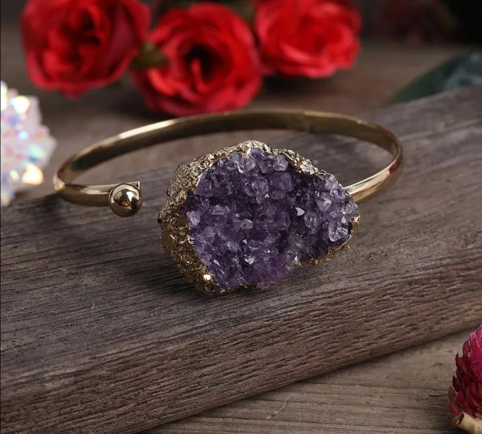 Amethyst Druzy Gold Bracelet