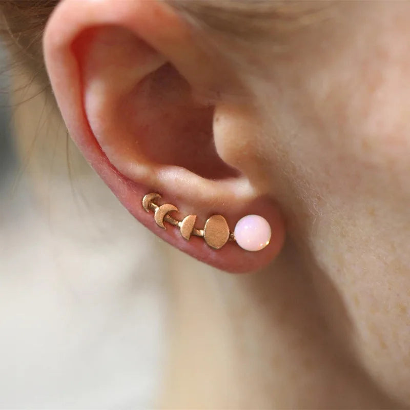 Moonstone Moon Phase Gold Earrings | Green Witch Creations