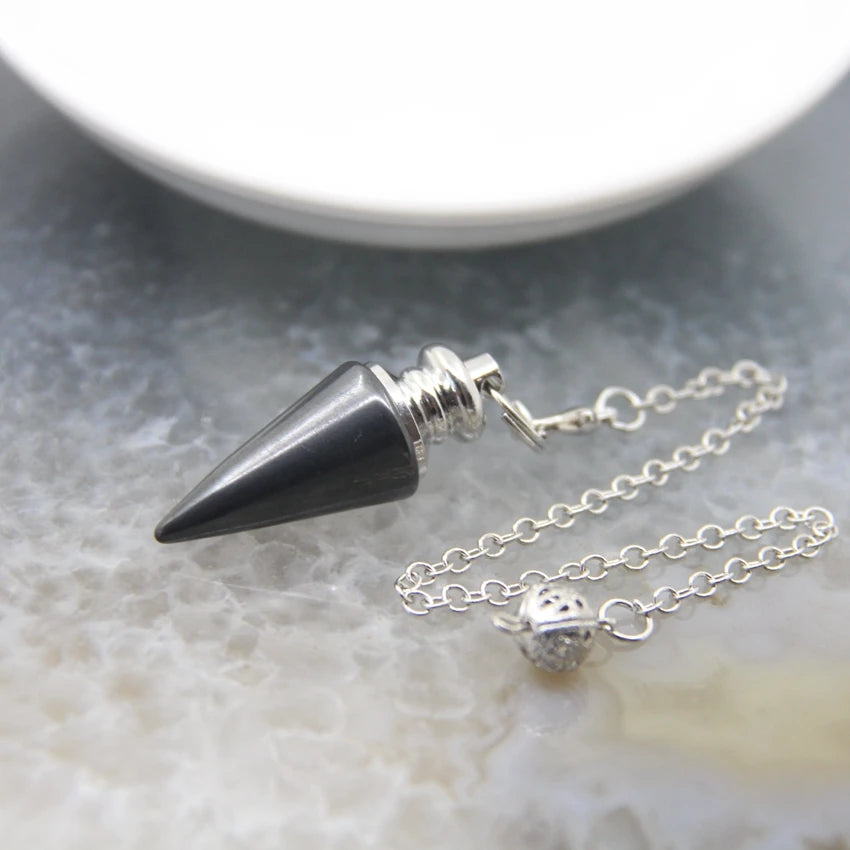 Hematite Crystal Silver Pendulum
