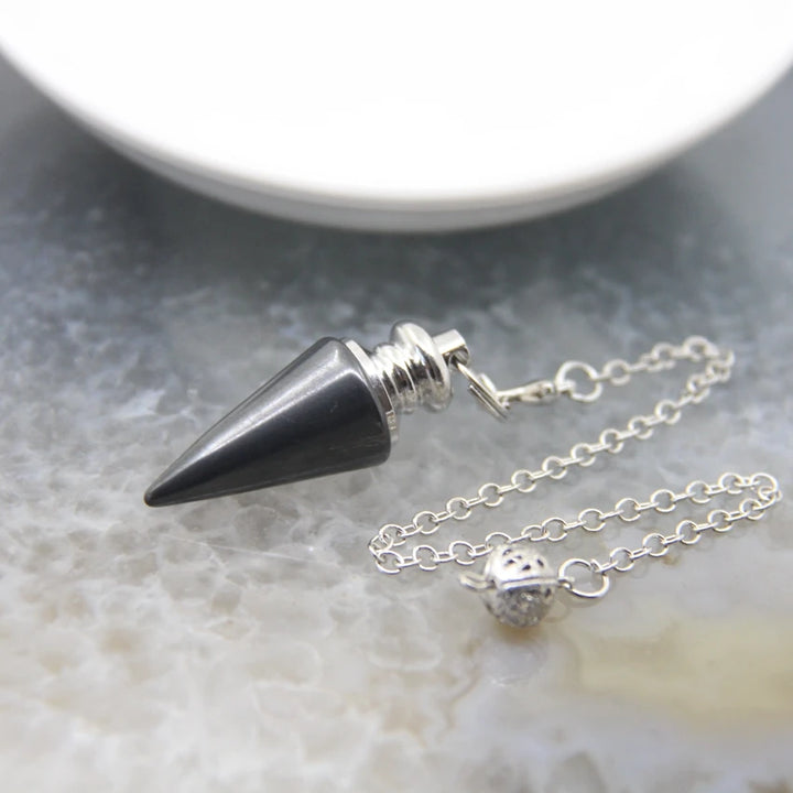 Hematite Crystal Silver Pendulum