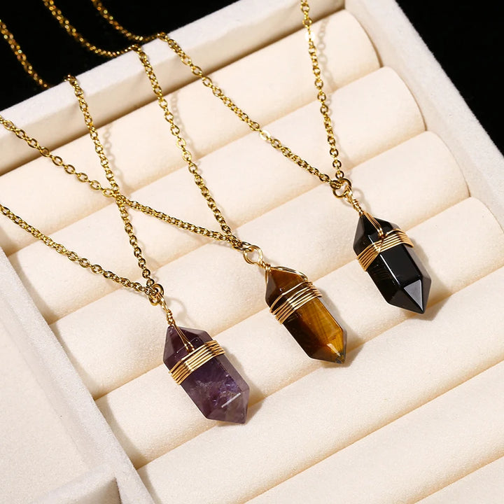 Hexagon Wire Wrap Gold Necklaces