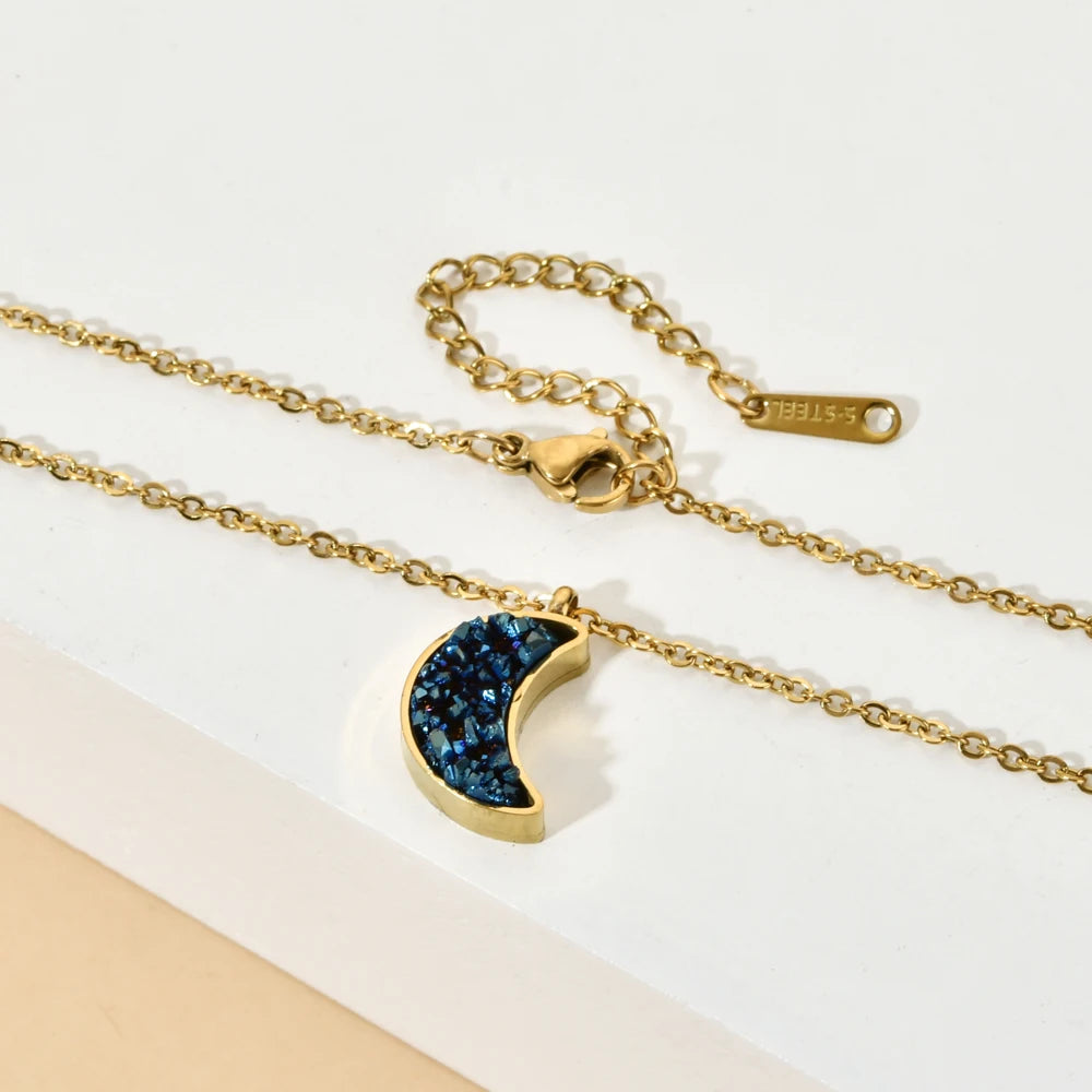 Moon Druzy Gold Necklaces | Green Witch Creations