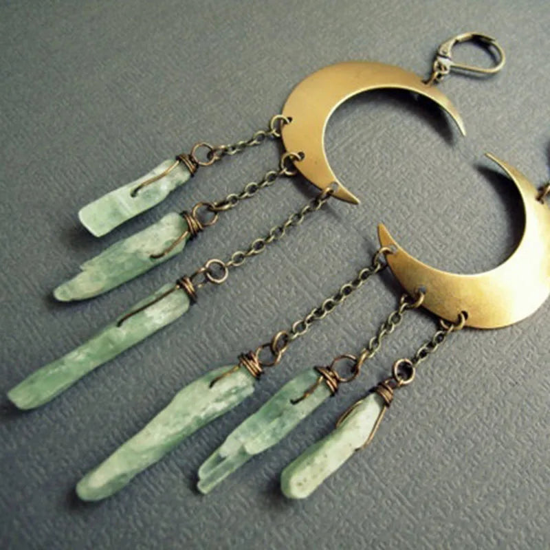 Gold Moon Green Fluorite Crystal Earrings | Green Witch Creations