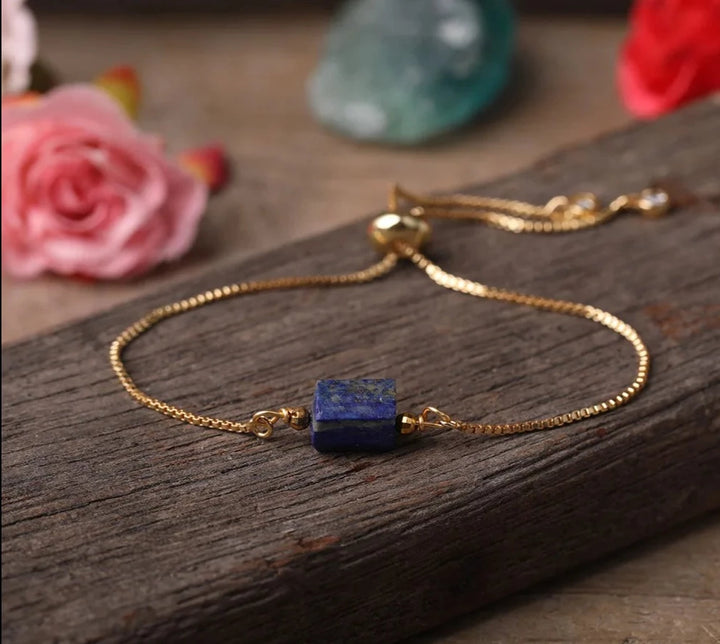 Lapis Lazuli Chunky Stone Gold Chain Adjustable Bracelet For Sale | Green Witch Creations