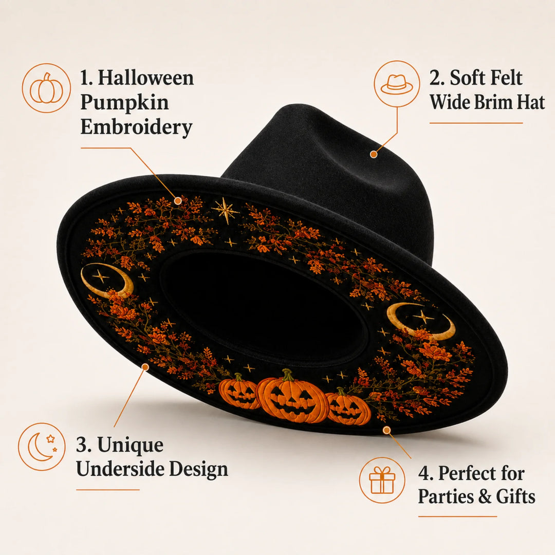 Jack O Lantern Fedora Wide Brim Hat