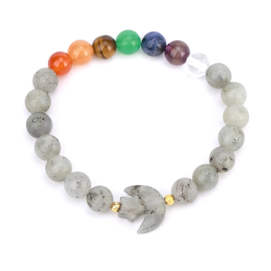 Labradorite Chakra Moon Bead Bracelet
