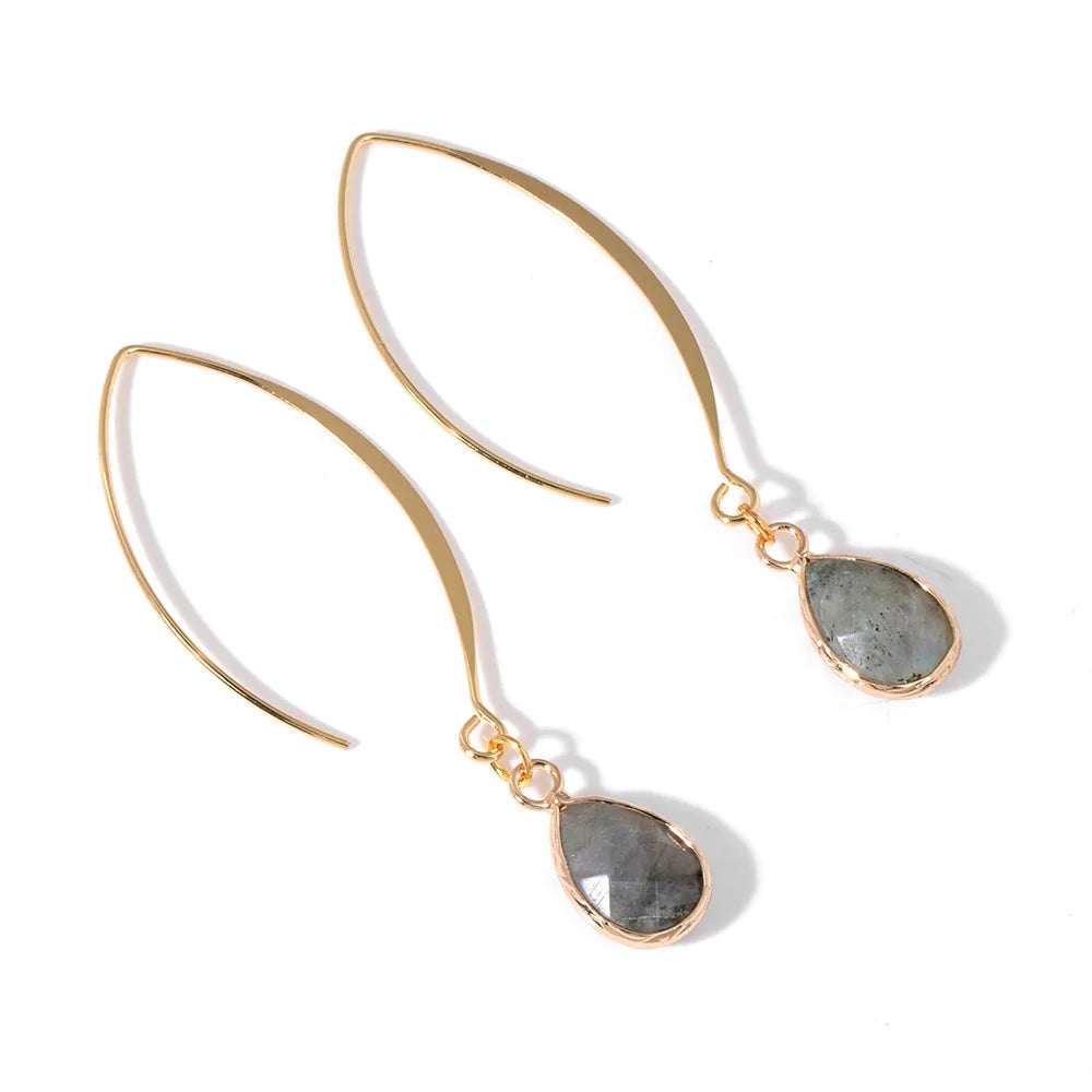 Labradorite Faceted Gold Earrings