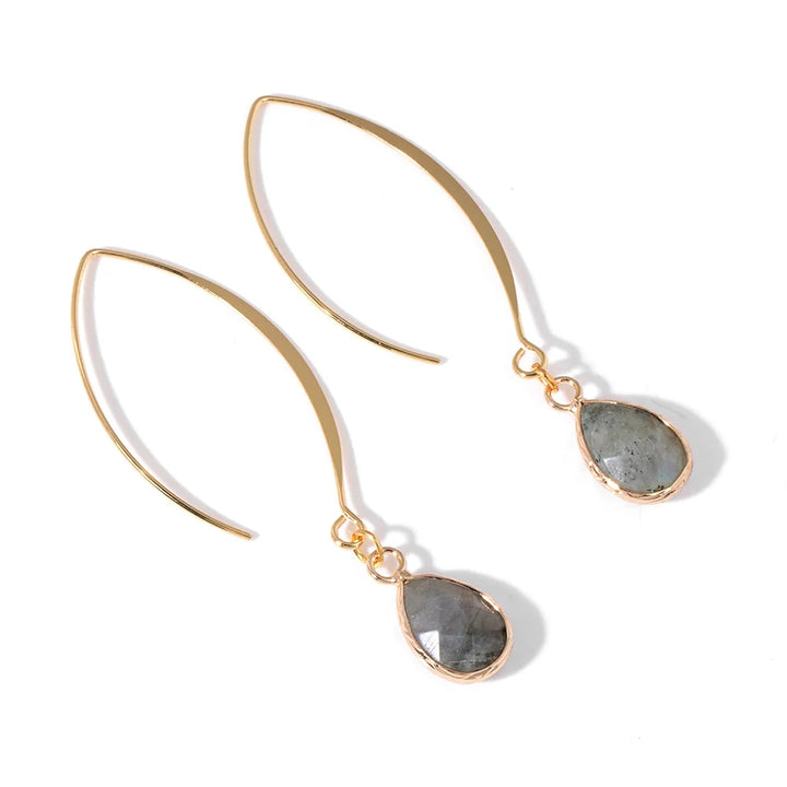Labradorite Faceted Gold Earrings