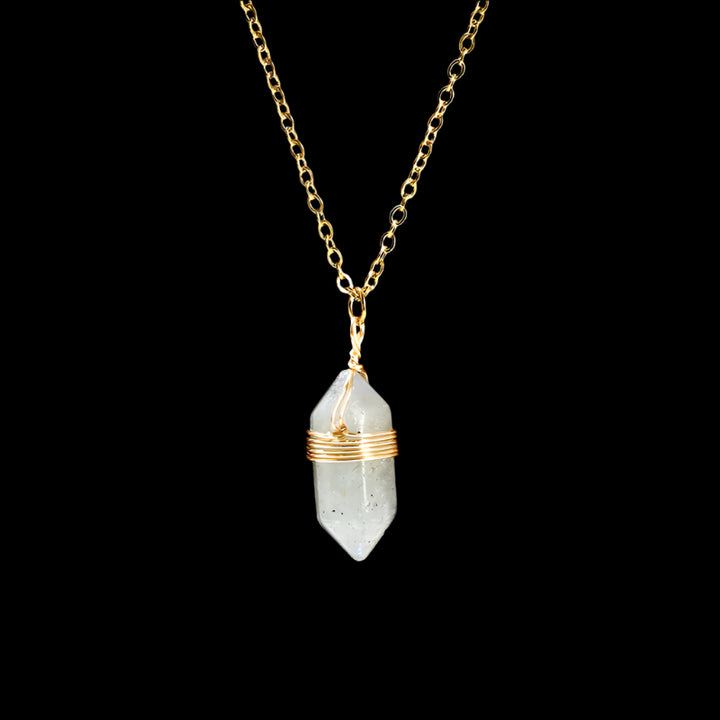 Labradorite Hexagon Wire Wrap Gold Necklaces