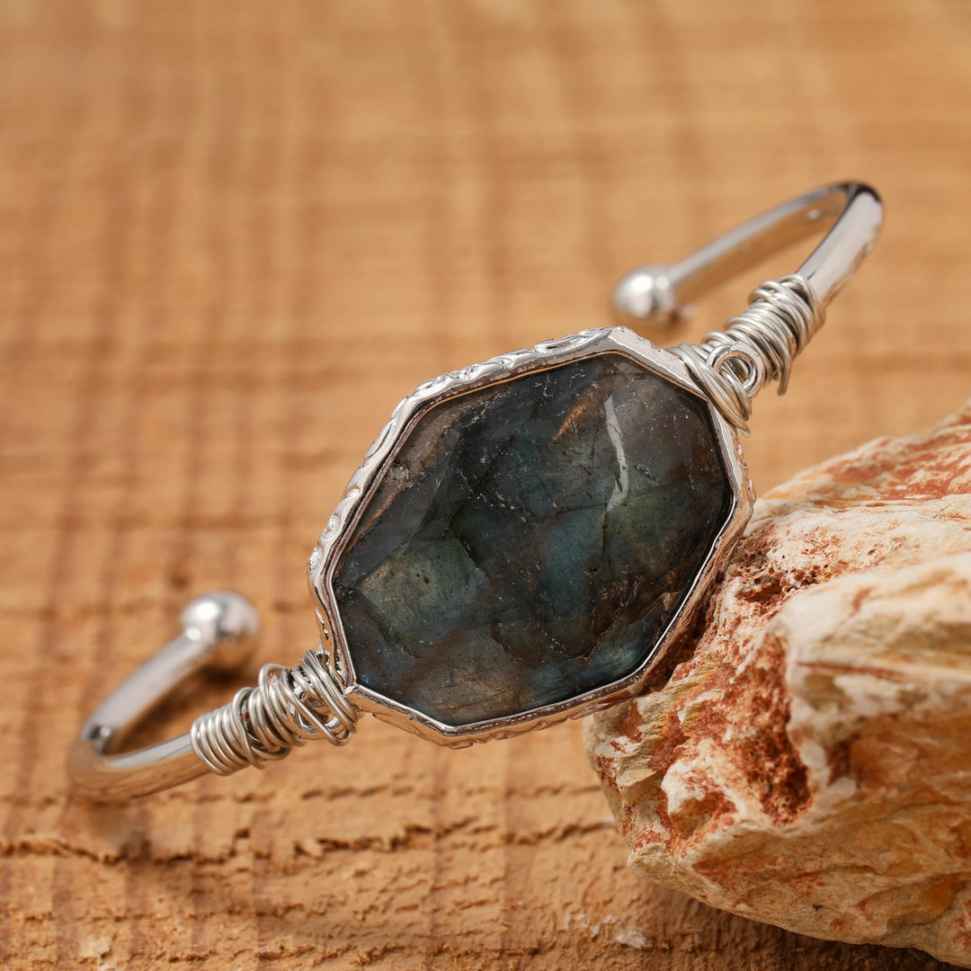 Labradorite Silver Wire Wrap Bracelet