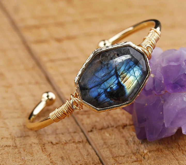 Labradorite Wire Wrap Gold Bracelet