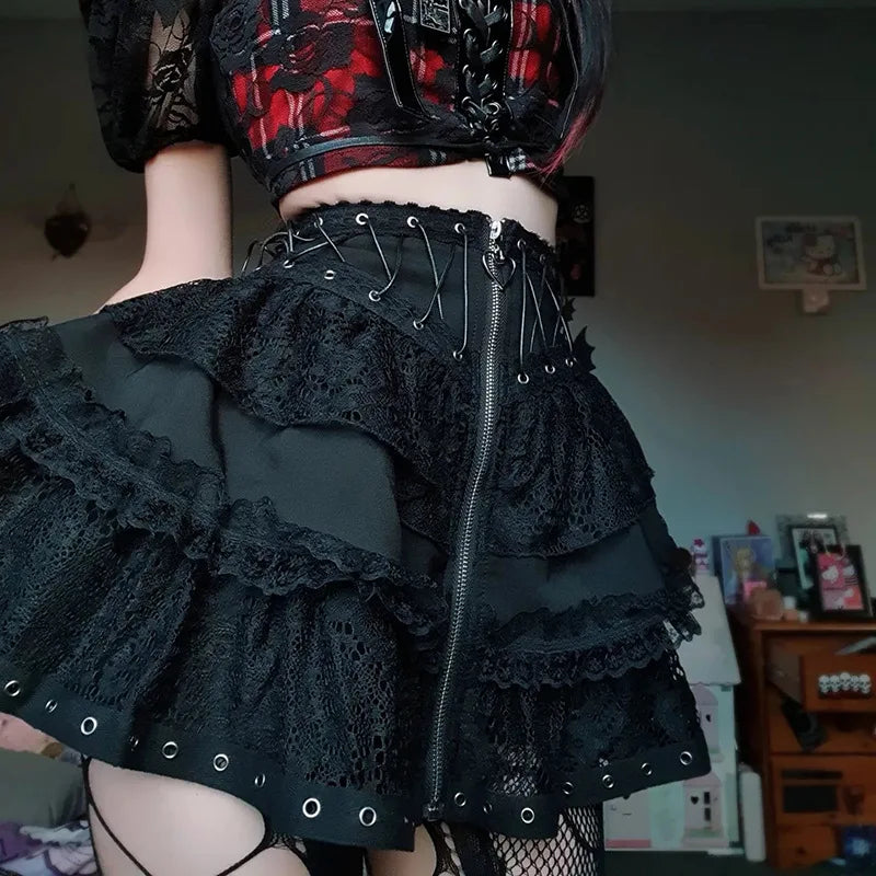 Lace Heart Zipper Skirt