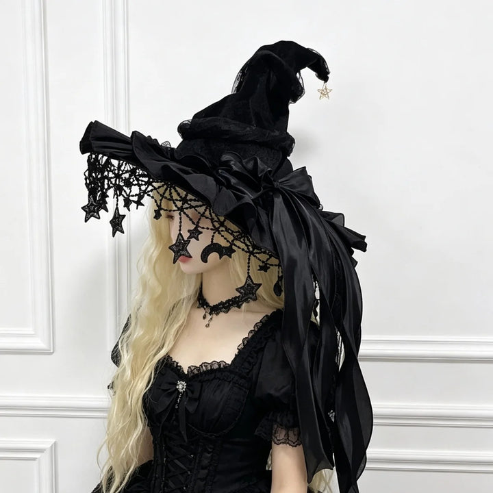 Lace Velvet Witch Hat - Black