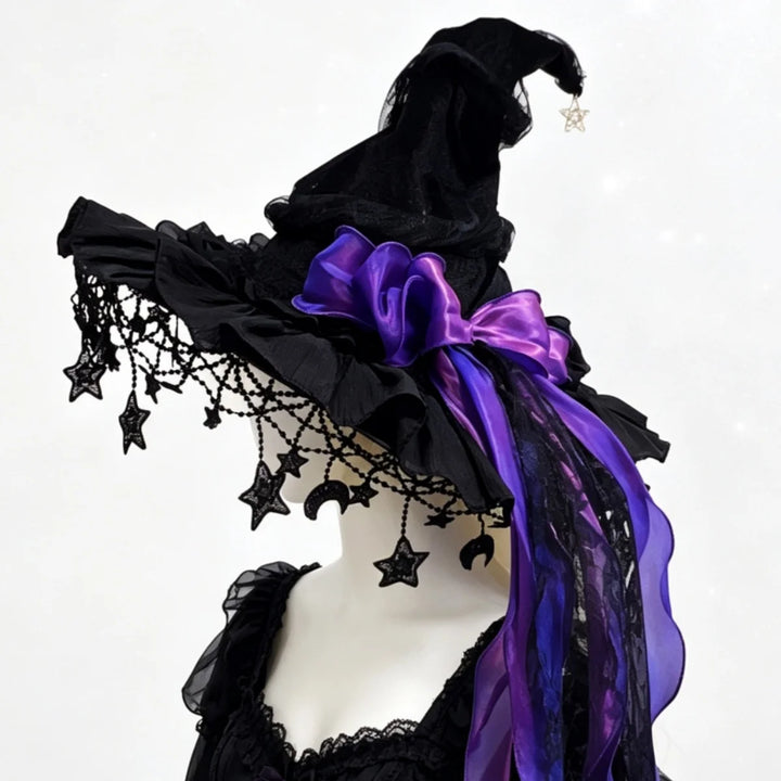 Lace Velvet Witch Hat - Purple