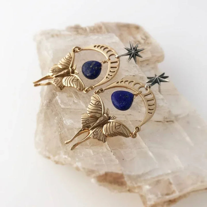 Lapis Lazuli Moon Butterfly Earrings