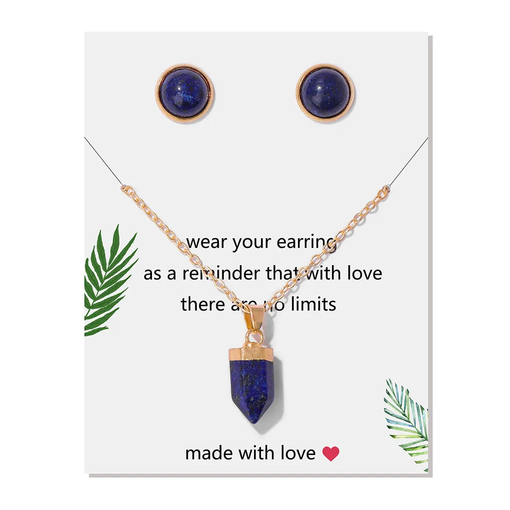 Lapis Lazuli Point Gold Pendant Necklace & Earrings