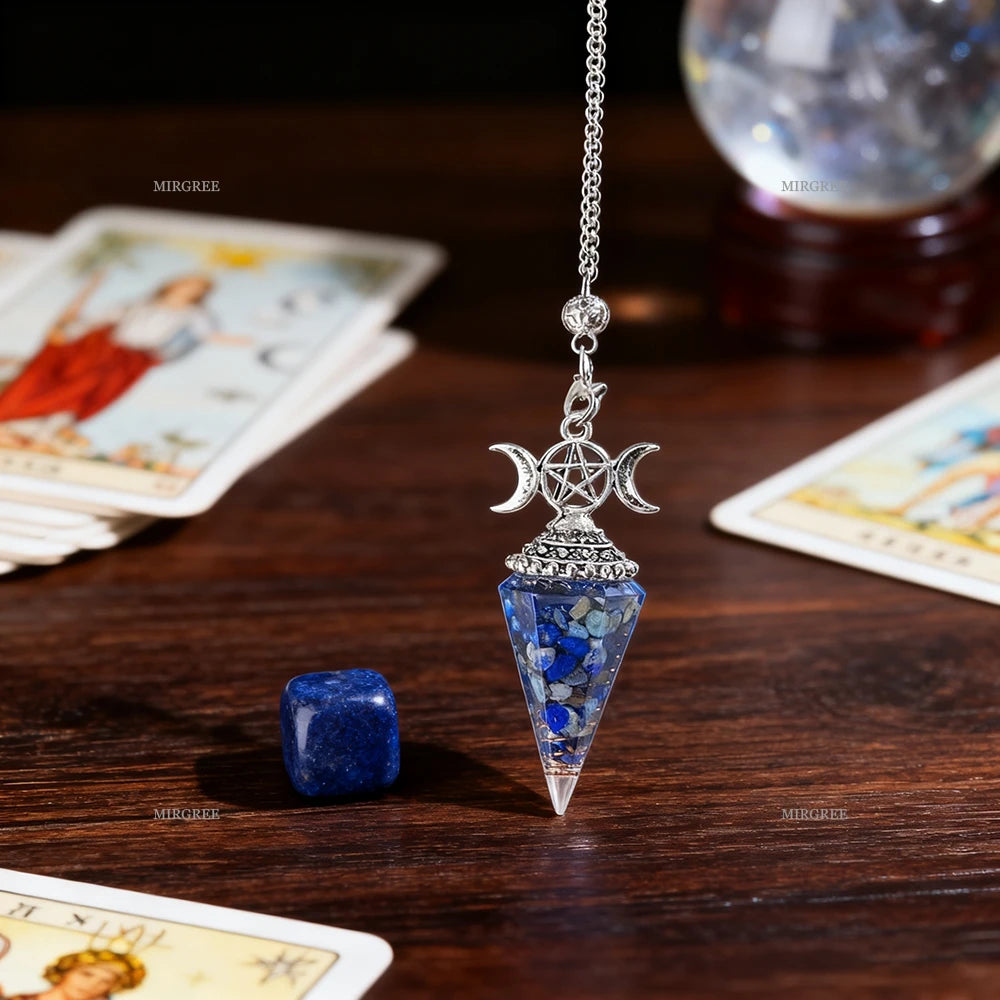 Lapis Lazuli Triple Moon Pentacle Pendulum