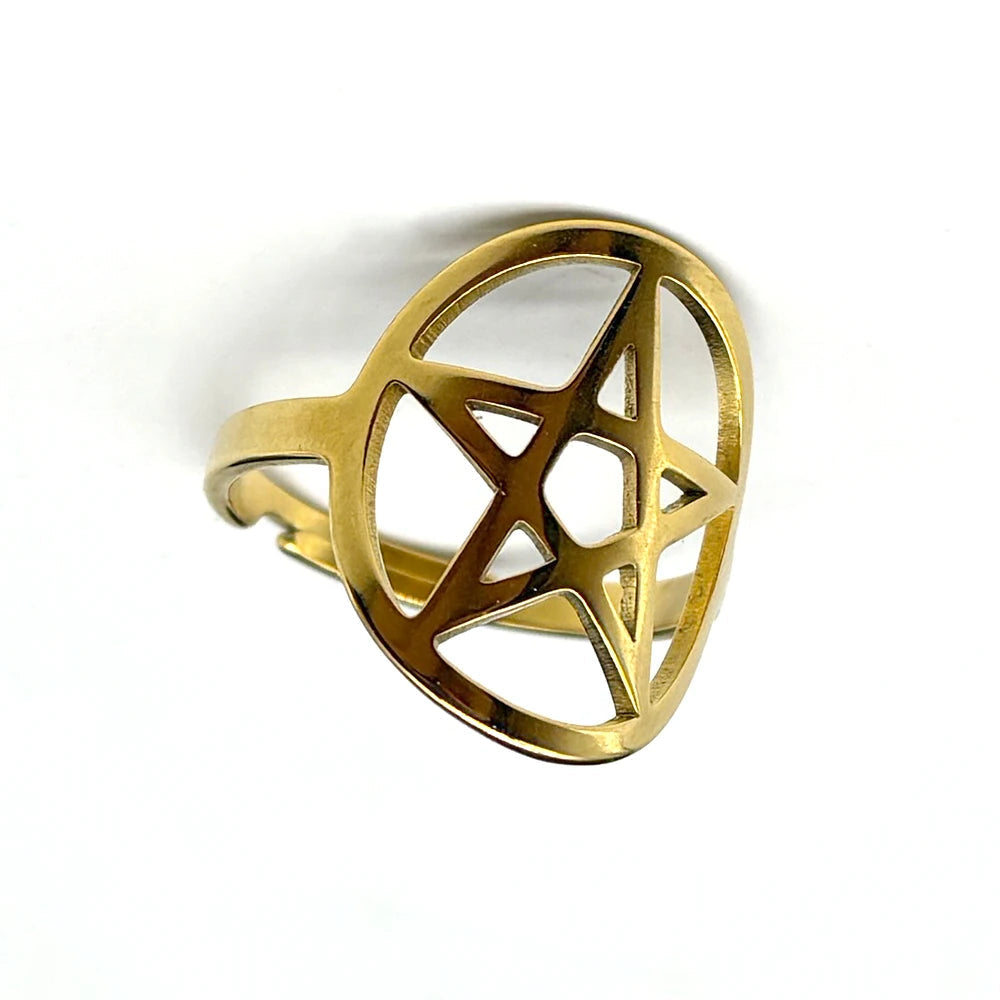 Large Gold Pentacle Rings