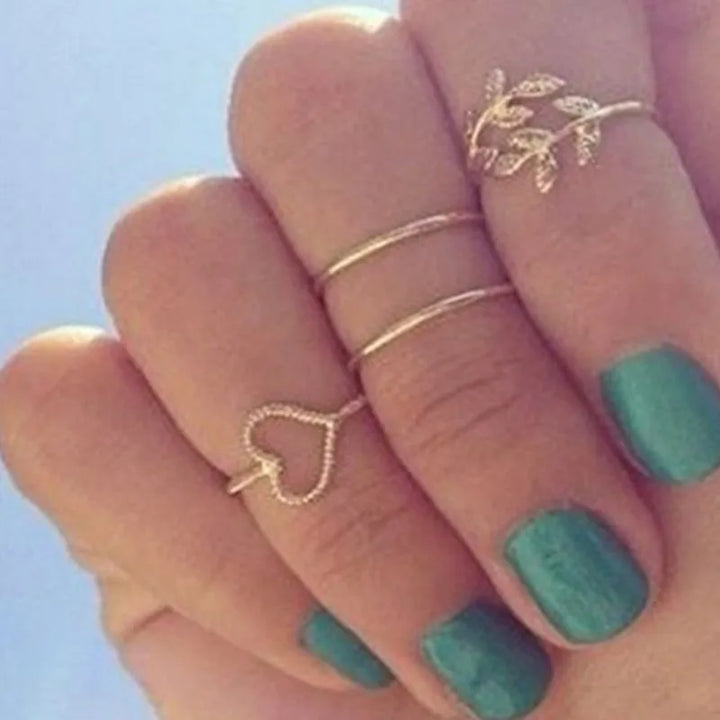 Leaf Heart Gold Boho Ring Sets