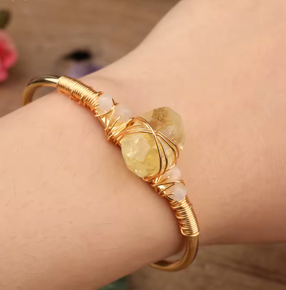 Lemon Quartz Gold Wire Wrap Bracelets 