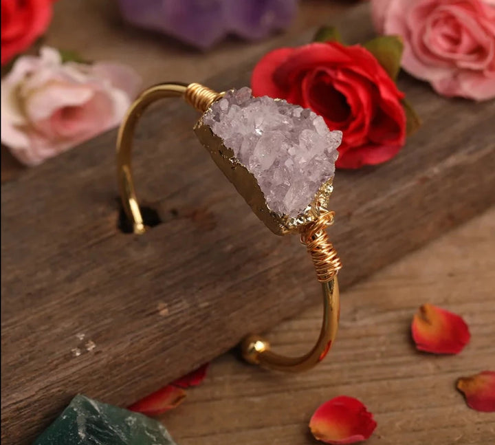Light Amethyst Druzy Gold Bracelet