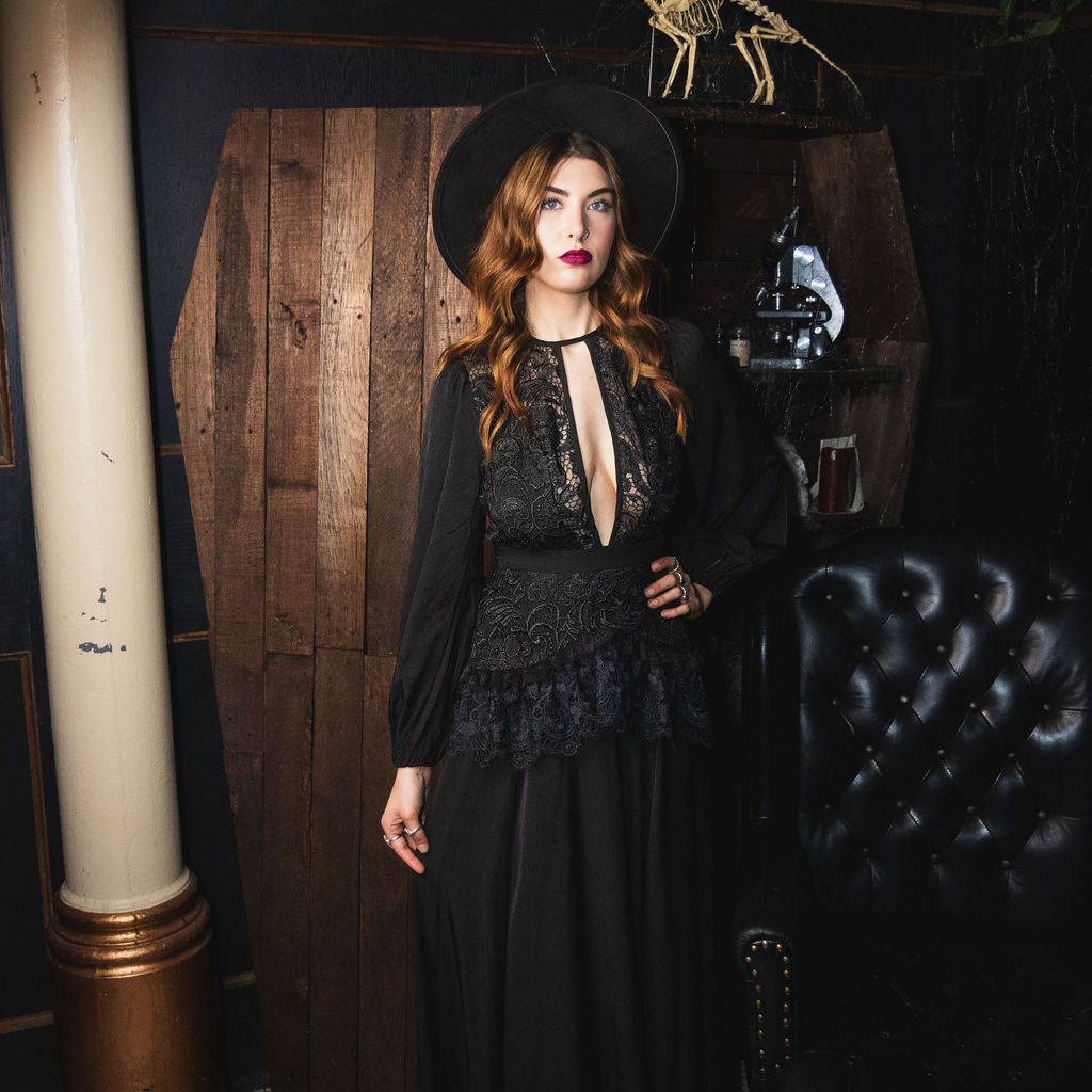 Long Sexy Black Lace Dress