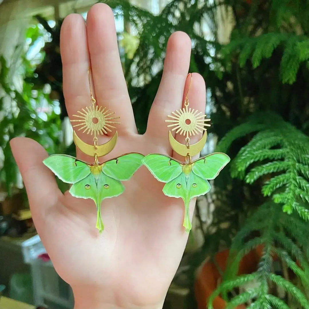 Luna Moth Moon Gold Earrings