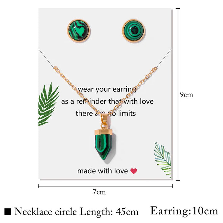 Malachite Point Gold Pendant Necklace & Earrings