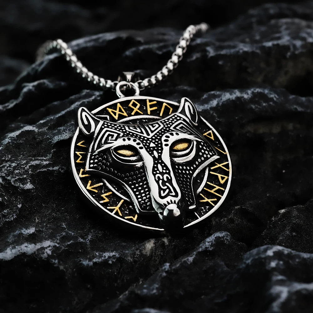 Men's Wolf Viking Runes Necklace