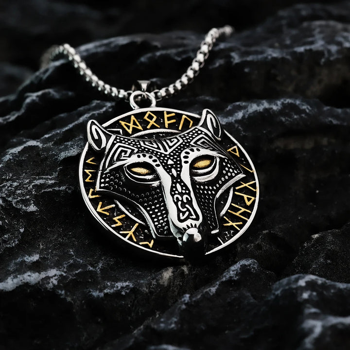 Men's Wolf Viking Runes Necklace