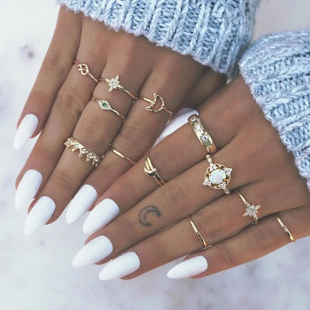 Minimal Gold Stone Boho Ring Sets