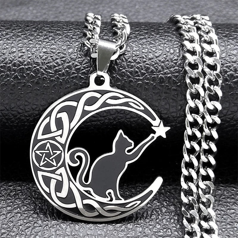 Moon Cat Pentacle Necklace