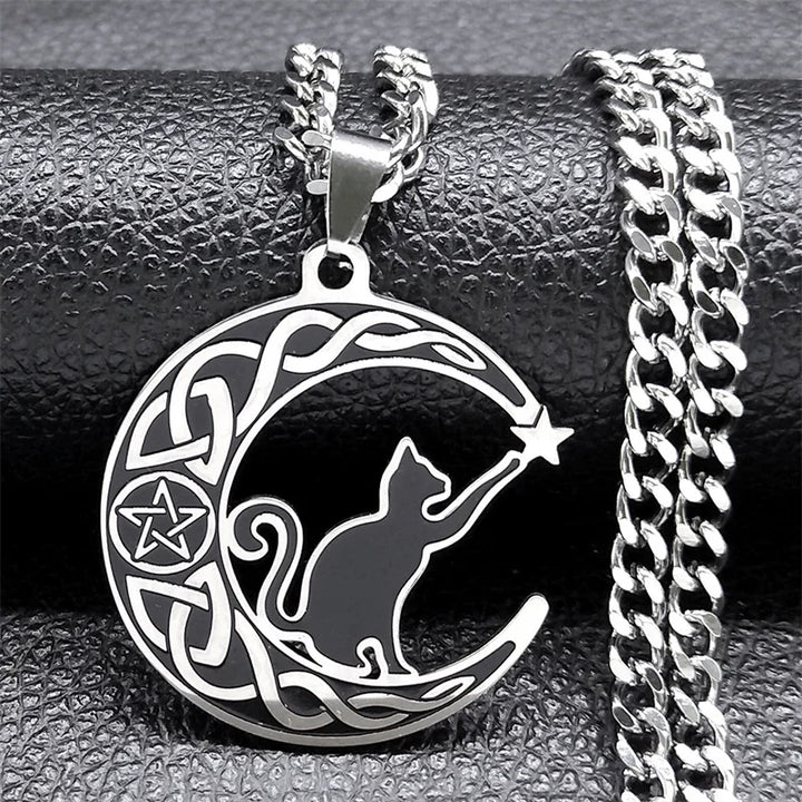Moon Cat Pentacle Necklace