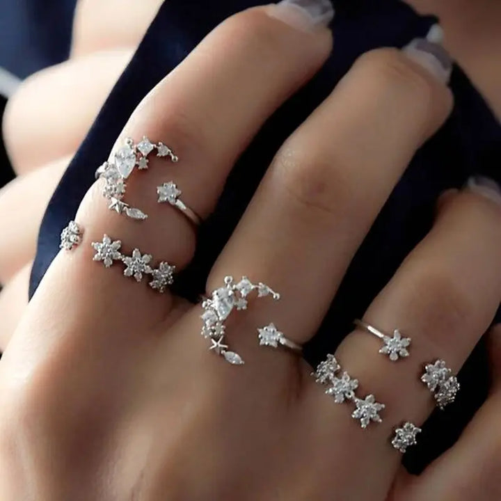 Moon Crystal Gold Ring Set