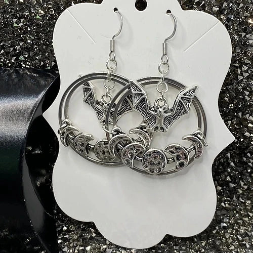 Moon Phase Bat Earrings