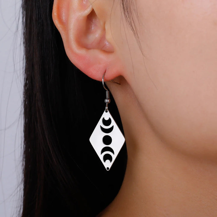 Moon Phase Silver Earrings
