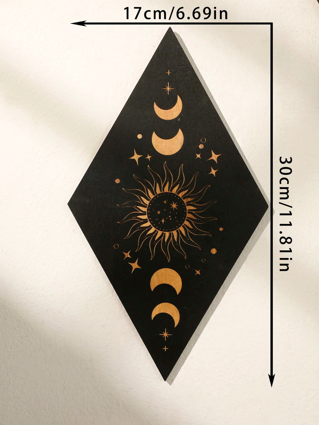 Moon Phase Sun Wood Wall Plaque