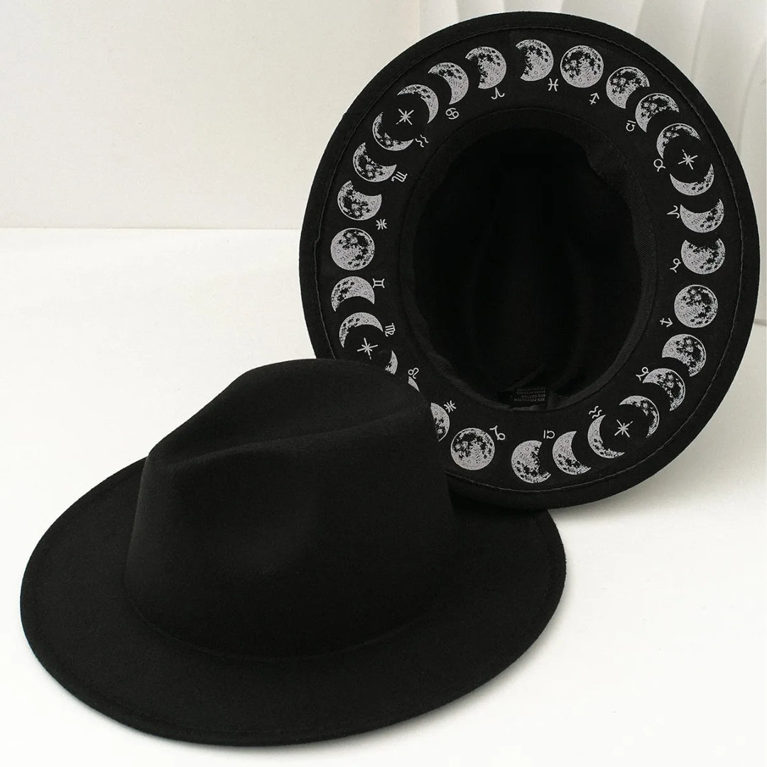 Moon Phases Fedora Wide Brim Hat
