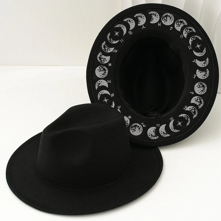 Moon Phases Fedora Wide Brim Hat