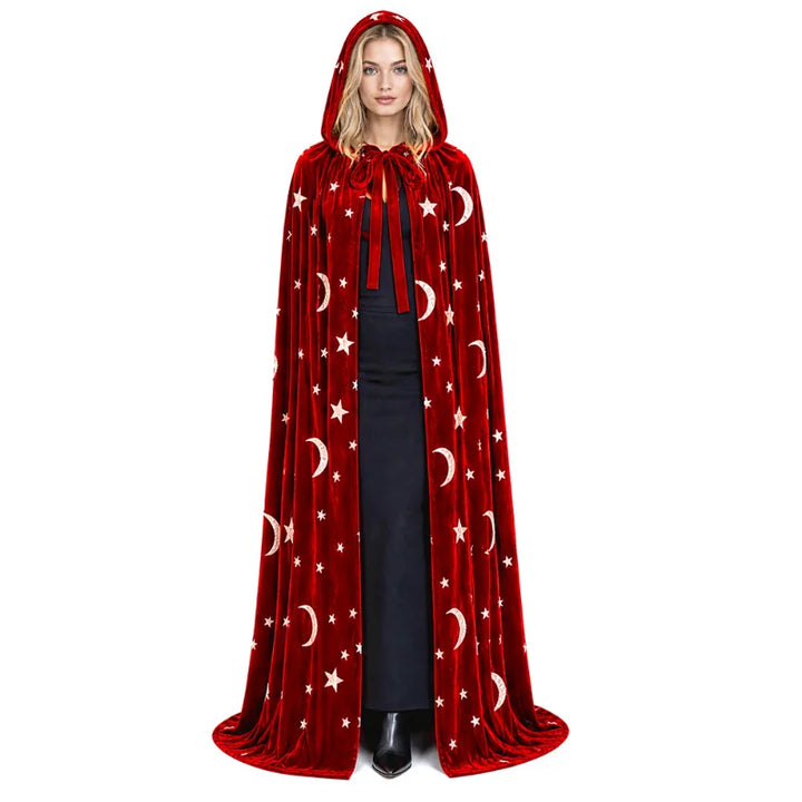 Moon & Star Velvet Cloak - Burgundy