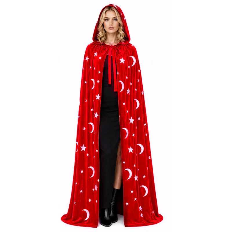 Moon & Star Velvet Cloak - Red
