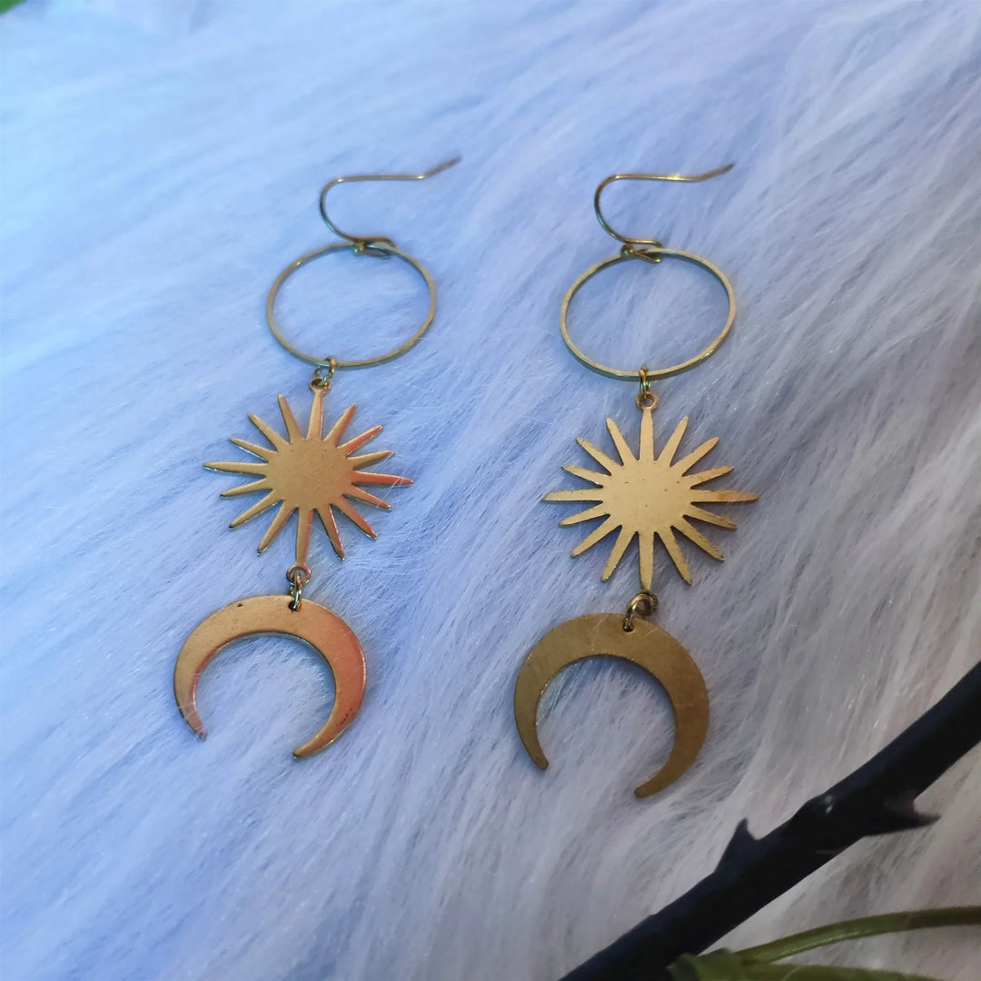 Boho Moon Sun Gold Earrings