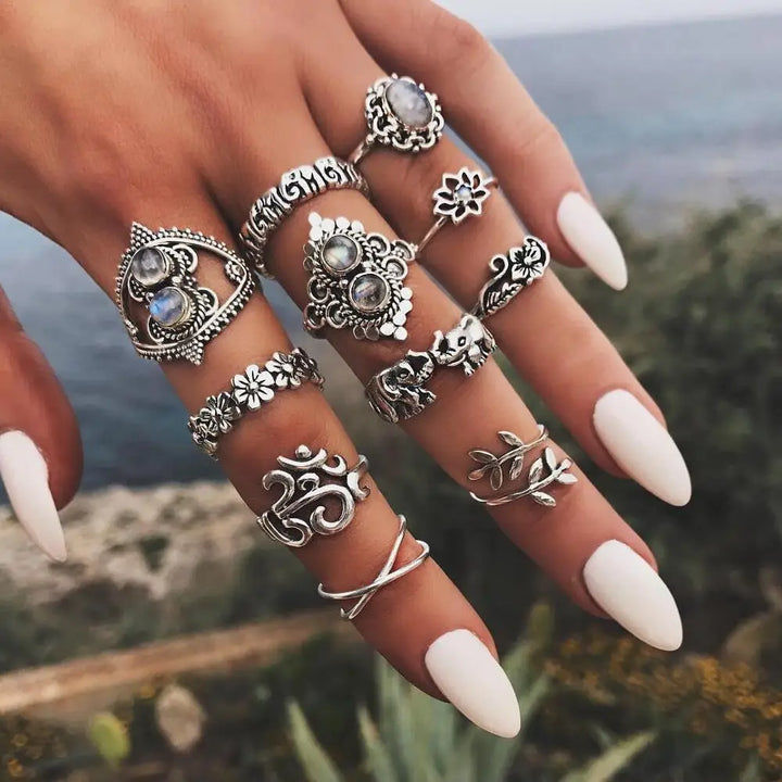 Moonstone Boho Ring Set