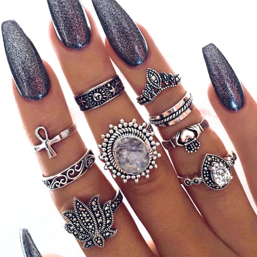 Moonstone Hippie Cute Boho Ring Set