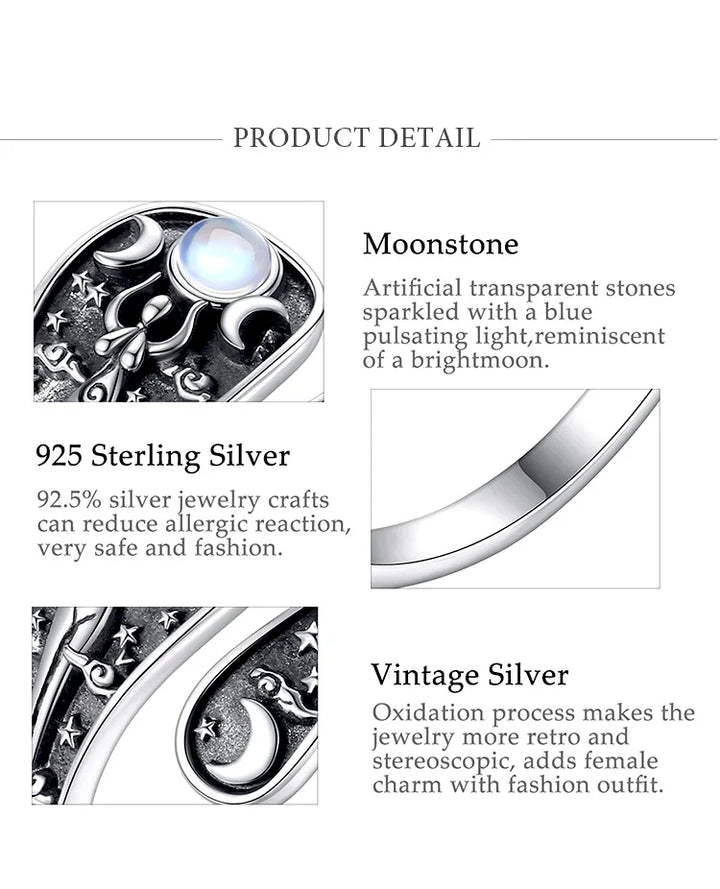 Moonstone Sterling Silver Goddess Adjustable Ring