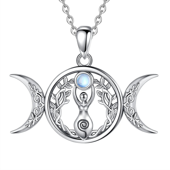 Moonstone Triple Goddess 925 Sterling Silver Necklaces