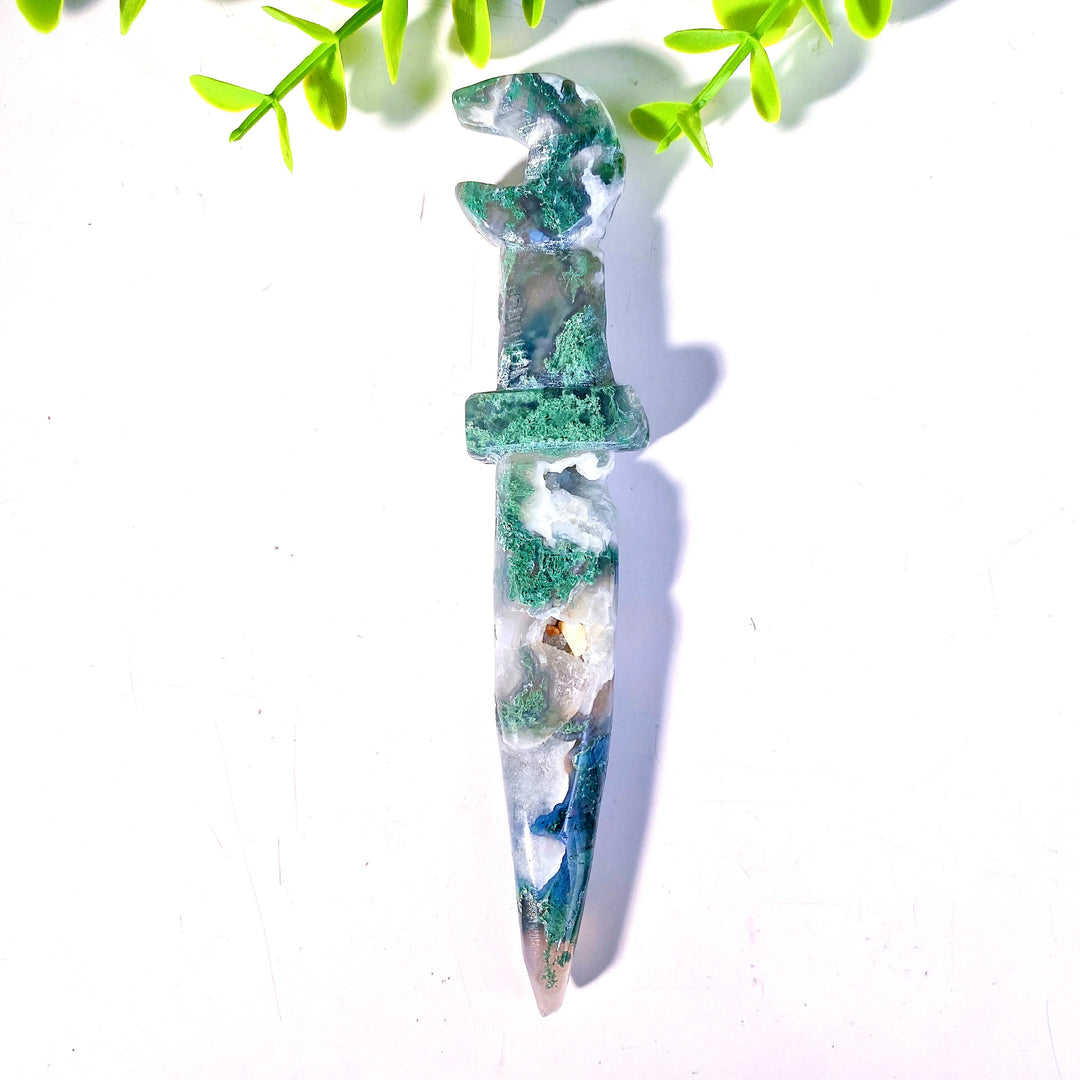 Moss Agate Crystal Athame