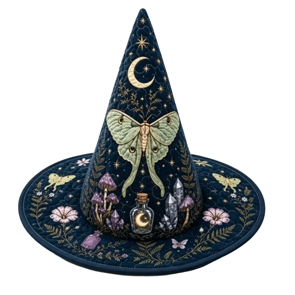 Moth Moon Crystal Mushroom Witch Hat